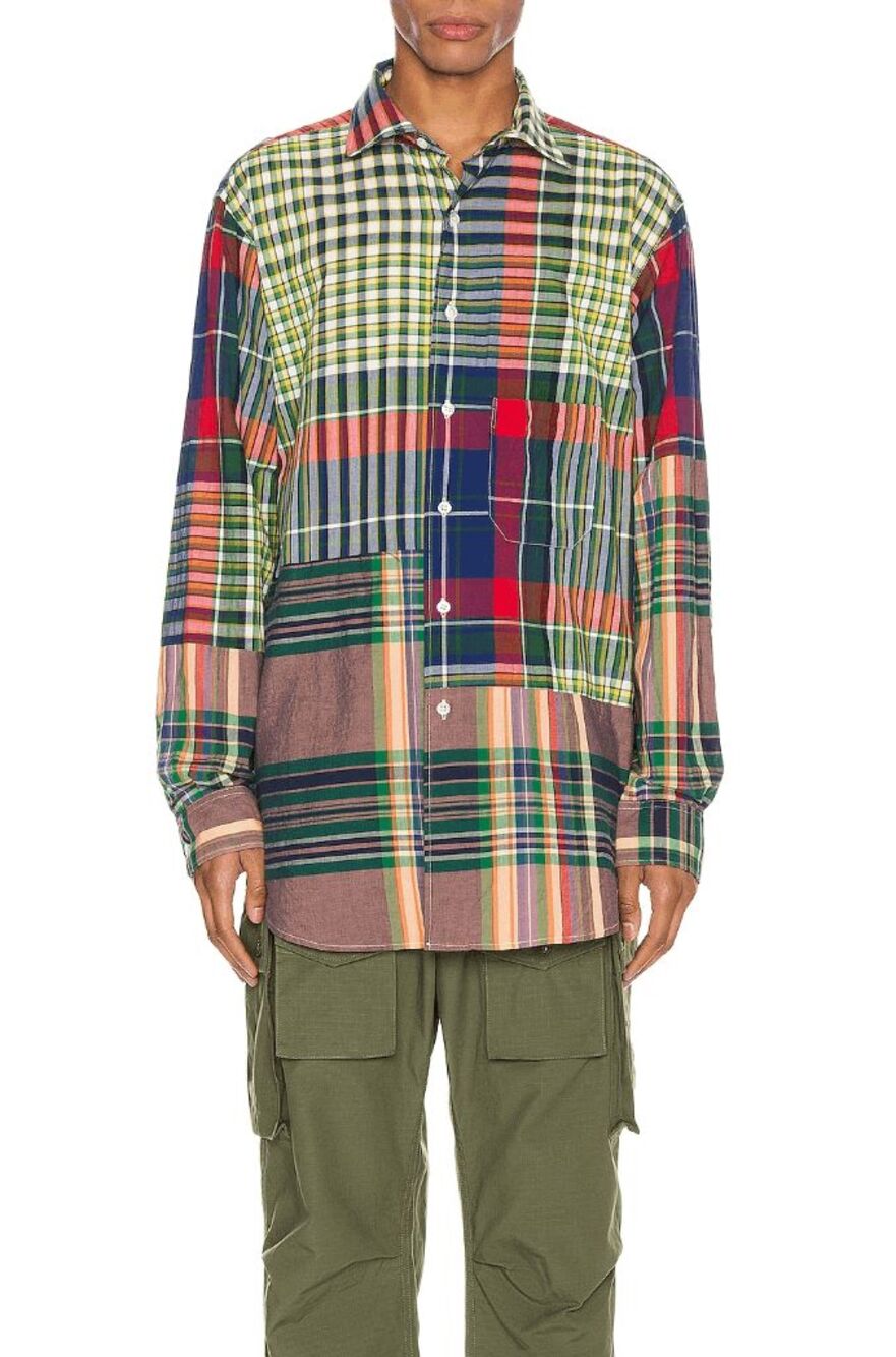 Engineered Garments Madras Plaid Spread Collar Button Up Shirt Men's Size Medium